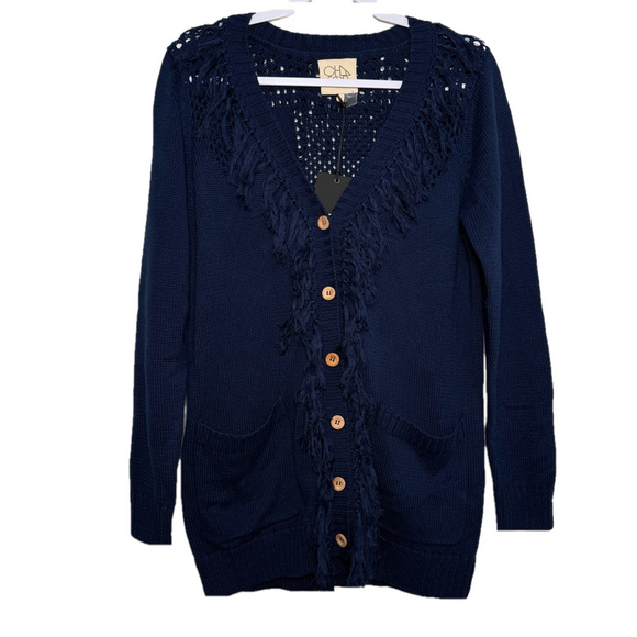 Chaser Sweaters - CHASER Women’s Navy Blue Mixed Knit Button Down Cardigan Size Medium NWT